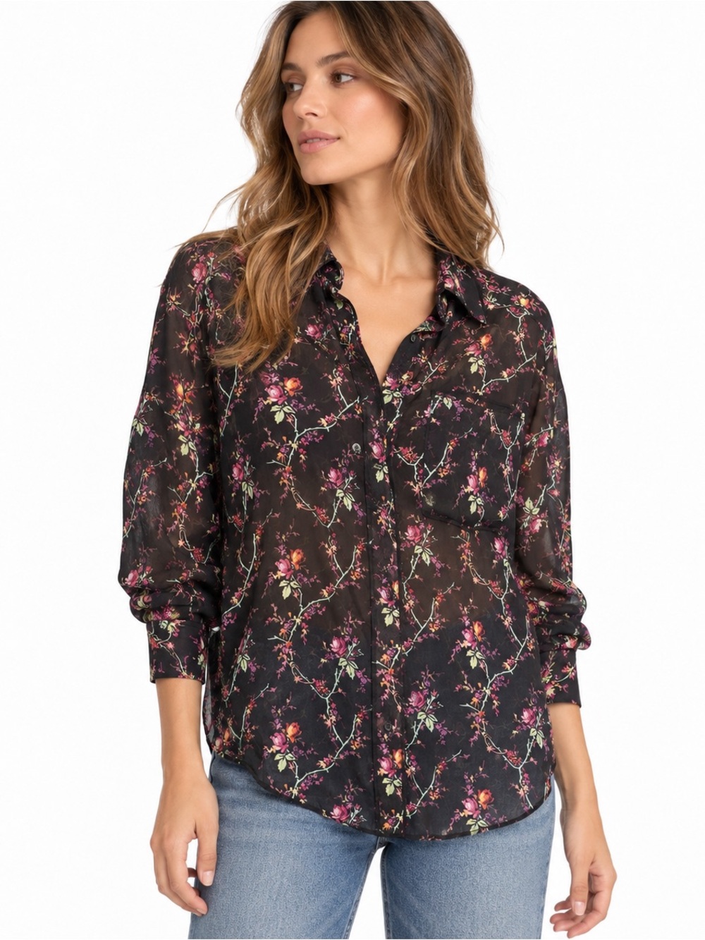 Denim & Supply Ralph Lauren RL Boyfriend Sheer Floral Button Shirt M